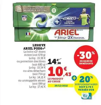 Hyper U Lessive ariel pods+ offre