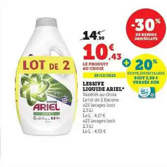 Hyper U Lessive liquide ariel offre