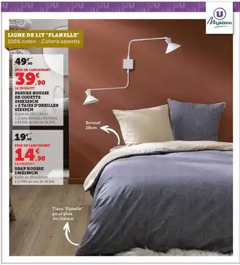 Hyper U Parure housse de couette 240 x 220 cm + 2 taies d'oreiller 63 x 63 cm u maison, drap housse 140 x 190 cm u maison offre