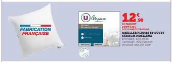 Hyper U Oreiller plumes et duvet 65 x 65 cm moelleux u maison offre