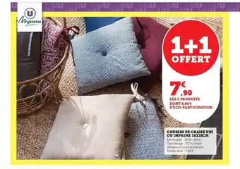Hyper U Coussin de chaise uni ou imprimé 38 x 38 cm u maison offre