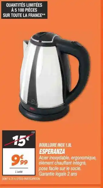 Netto Bouilloire inox 1.8l esperanza offre