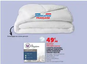 Hyper U Couette microgel confort sensation duvet 240 x 220 cm chaude 400 g-m² u maison offre