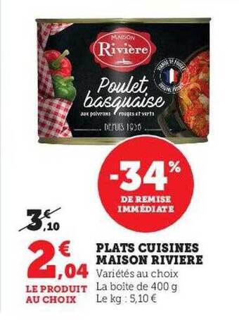 Super U Plats cuisinés maison rivière offre