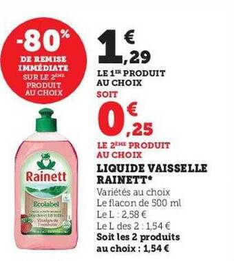 Super U Liquide vaisselle rainett offre