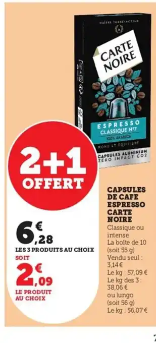 Super U Capsules De Cafe Espresso Carte Noire offre