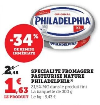 Specialite Fromagere Pasteurise Nature Philadelphia