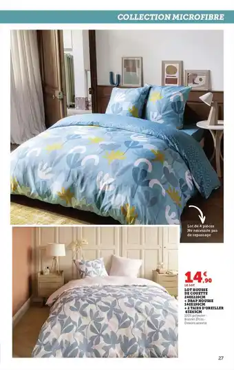 Hyper U Lot Housse De Couette 240 x 220 cm + Drap Housse 140 x 190 cm + 2 Taies D'Oreiller 63x63 cm offre