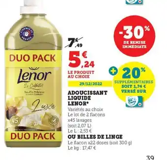 Hyper U Adoucissant Liquide Lenor offre
