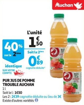 Auchan Pur jus de pomme trouble auchan offre