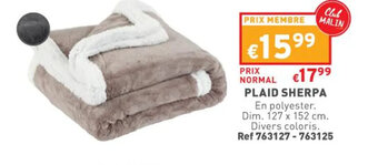 Trafic Plaid Sherpa offre