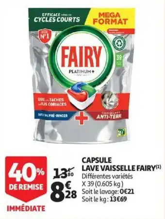 Auchan Capsule lave vaisselle fairy offre