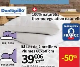 Conforama Lot de 2 Oreillers Plumes 60x60cm offre
