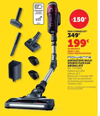 Hyper U Aspirateur Balai Xforce Flex 8.60 Animal Kit offre