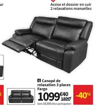 Conforama Canape d'Relaxation 3 Places Fargo offre