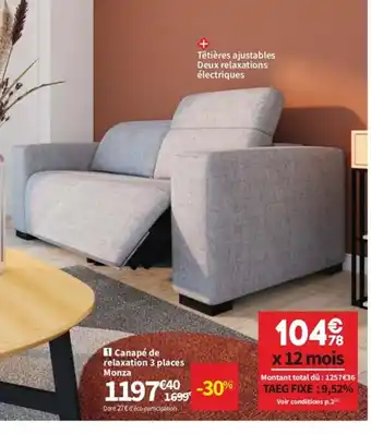 Conforama Canape de Relaxation 3 Places offre