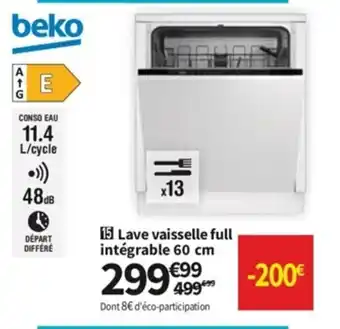 Conforama Beko Lave Vaisselle Full Intégrable 60cm offre