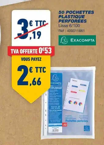 Bureau Vallée 50 Pochettes Plastique Perforées offre