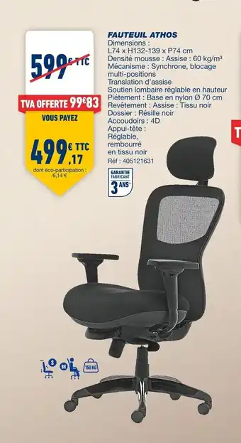 Bureau Vallée Fauteuil Athos offre