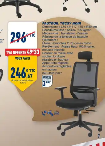 Bureau Vallée Fauteuil tecsy Noir offre