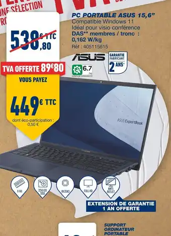 Bureau Vallée Pc Portable asus 15,6 offre