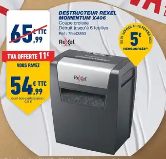 Bureau Vallée Destructeur rexel Momentum x406 offre