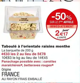 Monoprix Taboulé à l'orientale raisins menthe offre