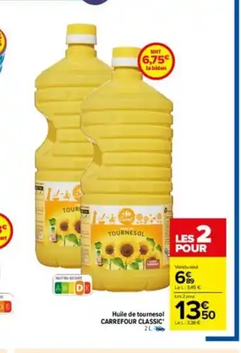 Carrefour Huile de Tournesol Carrefour Classic 2L offre