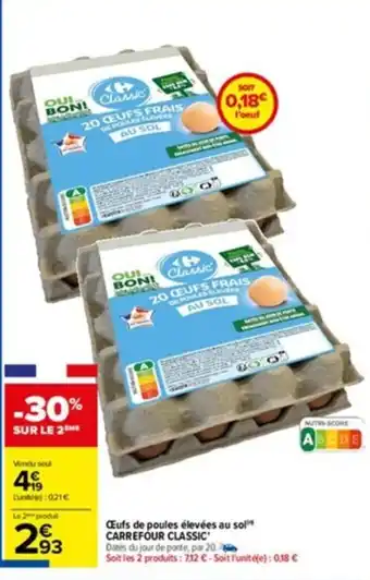 Carrefour Oeufs de Poules élevées Ao Sol Carrefour Classic offre