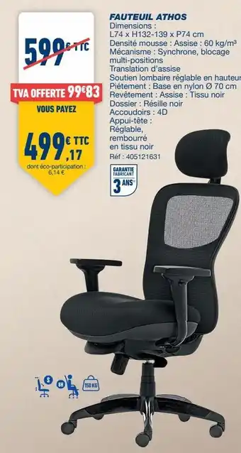 Bureau Vallée Fauteuil offre