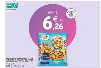 Intermarché Moules du pacifique asc décoquillées surgelées costa offre
