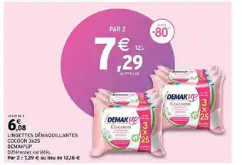 Intermarché Lingettes démaquillantes cocoon 3x25 demak'up offre