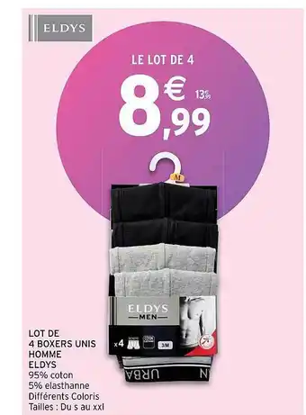 Intermarché Lot de 4 boxers unis homme eldys offre