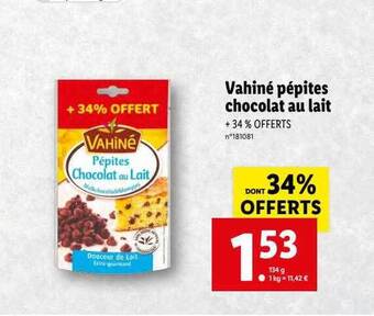 Lidl Vahiné pépites chocolat au lait offre