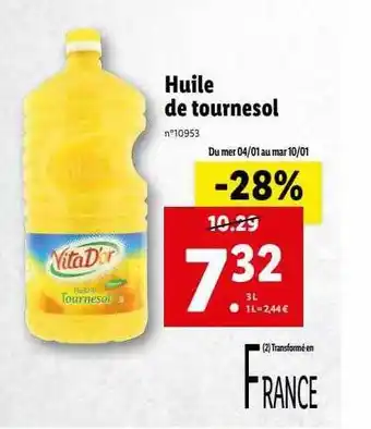 Lidl Huile de tournesol vita d'or offre