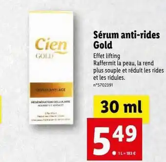 Lidl Sérum anti-rides gold cien offre