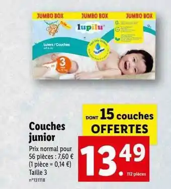 Lidl Couches junior lupilu offre