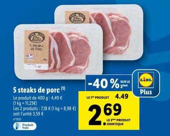 Lidl 5 steaks de porc offre