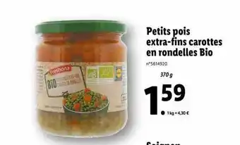 Lidl Petits pois extra-fins carottes en rondelles bio freshona offre