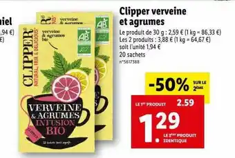 Lidl Clipper verveine et agrumes offre