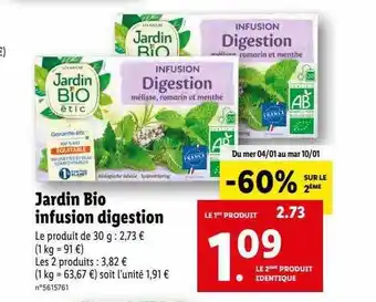 Lidl Jardin bio infusion digestion offre