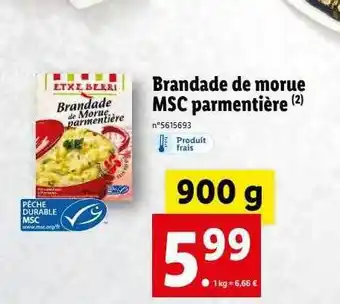 Lidl Brandade de morue msc parmentière offre