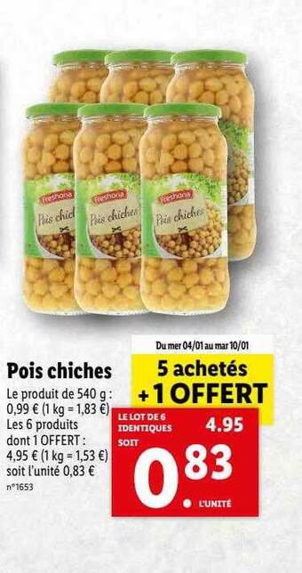 Lidl Pois chiches offre