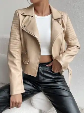 Shein unity perfecto col à revers ceinturé zippé en cuir pu