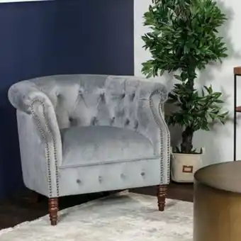 Fauteuil club en velours gris wells