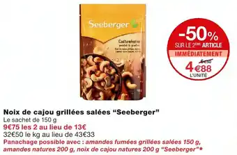 Monoprix Noix de cajou grillées salées Seeberger offre