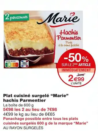 Plat cuisiné surgelé Marie hachis Parmentier