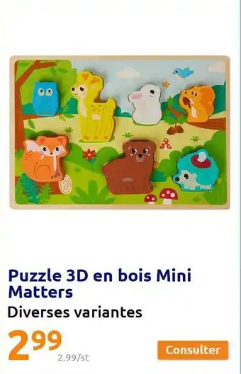Action Puzzle 3d en bois mini matters offre