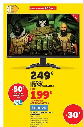 Hyper U Écran d'ordinateur gaming 27 offre