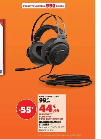 Super U Casque gaming filaire offre